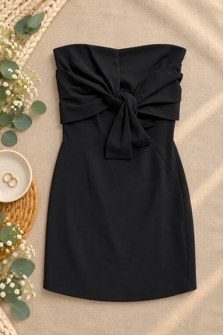 Likely Black Strapless Statement Bow Cocktail Mini Dress Coquette Feminine SZ 0